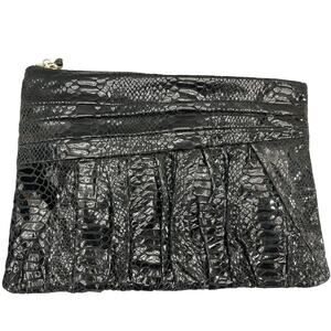 Liz Claiborne Vintage 80s 90s Black Snake Print Leather Dressy Clutch Purse